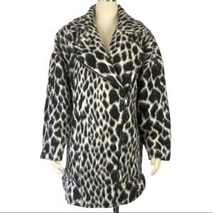 Banana Republic Jacket Womens Snow Leopard Moto Cocoon Coat Zip Pockets Sz M